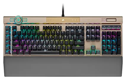 Corsair K100 RGB Optical-Mechanical Gaming Keyboard - Midnight Gold Opx RGB Opticalmechanical Keyswitches - Axon Hyper-Processing Technology for 8X Faster Throughput - 44-Zone RGB Lightedge