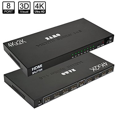 ZAMO 1x8 Powered 1080P V1.4 Certified HDMI Splitter with Full Ultra HD 4K/2K and 3D Resolutions