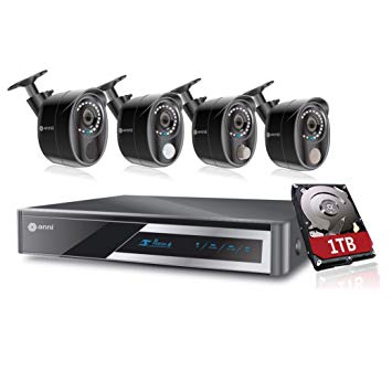 ANNI Home CCTV Alarm Video Recorder Surveillance Kit, 8-Channel 1080N Digital Video Recorder with 1TB HDD, 4 x 1080p Cameras: 1 x PIR Sensor Camera, 1 x Gas Detector Camera, 1 x Siren Alarm Camera,