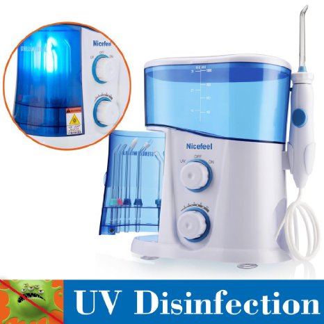 Powerful Water Flosser Nicefeel Oral Irrigator UV Desinfection with 1000ml High-volume Water Covered Tank 7 Dental Care Water Jet Tips