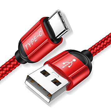 USB C Cable, [2Pack/6.6ft] Fisiy USB Type C Cable Fast Charger Nylon Braided Charging Cable Compatible with Samsung Galaxy S9 S8 Plus Note 8 9, LG V20 V30 G5 G6, Goolge Pixel XL, Moto - Red