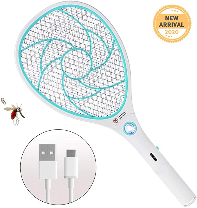 ZOMAKE Detachable Electric Mosquito Fly Swatter Fly Catcher Zapper, USB Charging with LED Light (Blue)