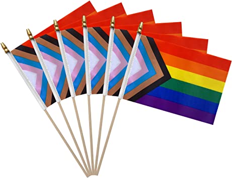 LoveVC Progress Rainbow Gay Pride Stick Flag Small Mini Hand Held LGBTQ USA American Rainbow Flags,12 Pack