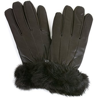 Alpine Swiss Women's Leather Dressy Gloves Rabbit Fur Trim Cuff Thermal Lining