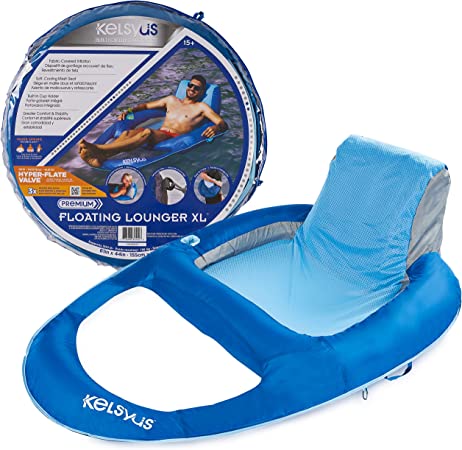 Kelsyus Premium Floating Lounger XL with Fast Inflation, Inflatable Recliner Chair, Lake & Pool Float for Adults with Cup Holder, Amazon Exclusive