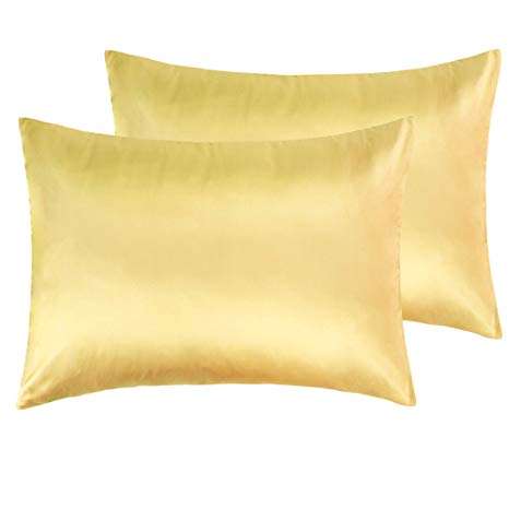 NTBAY Zippered Satin Pillowcases, Super Soft and Luxury Standard Pillow Cases Set of 2, 20 x 26 Inches, Yellow