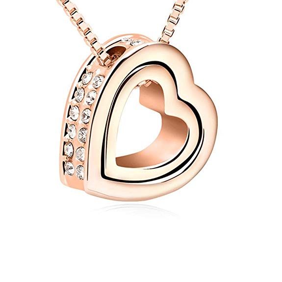 Love You Forever Engraved Crystals from Swarovski Heart Necklace Rose Gold Plated