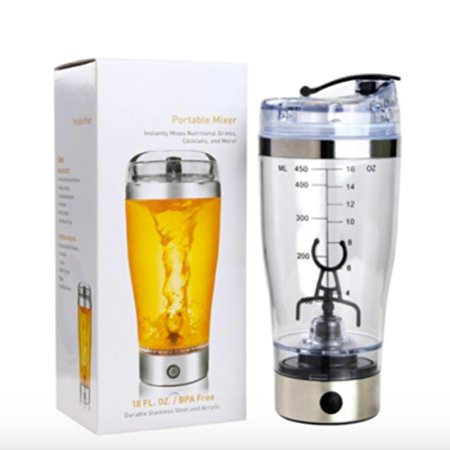Electric Protein Shaker Cup w/ Detachable Electric Motor Mixer - 450ml - Hygienic & BPA Free