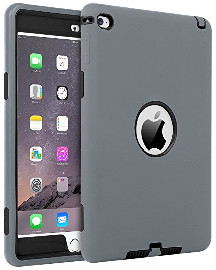 iPad Mini 4 Case, iPad Mini 4 Retina Case, BENTOBEN Heavy Duty Shockproof Rugged Armor High Impact Resistant Hybrid Hard PC Soft Silicone Full Body Protective Case Cover for iPad Mini 4, Grey/Black