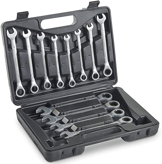 VonHaus Rachet Spanner Set 12 Piece - Sizes from 6mm to 17mm with Carry Case, Perfect for Home, Bike, and Car Repairs