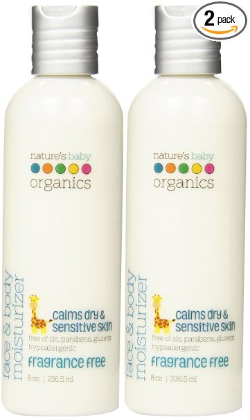 Natures Baby Organics Organic Face and Body Moisturizer Bottles Fragrance Free 8 OuncePack of 2
