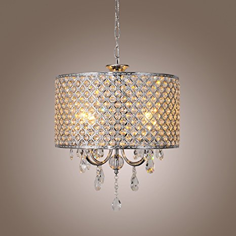 LightInTheBox Modern Drum Chandeliers with 4 Lights Pendant Light with Crystal Drops in Round Ceiling Light Fixture for Dining RoomBedroom Living Room