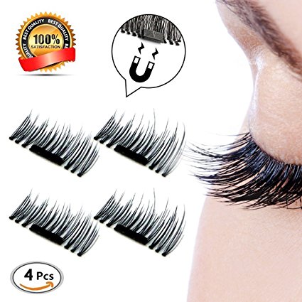 False lashes, New 3D Ultra-thin Magnetic Fake Eyelashes by Stanaway, 1 pair /4pieces Reusable false Magnet Eyelashes Natural Look for Makeup,Women,Girls (1-1 pair)
