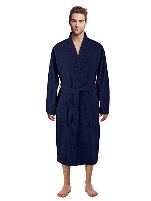 100% Luxurious Turkish Cotton Waffle Diamond Pattern Kimono Spa Bathrobe for Men