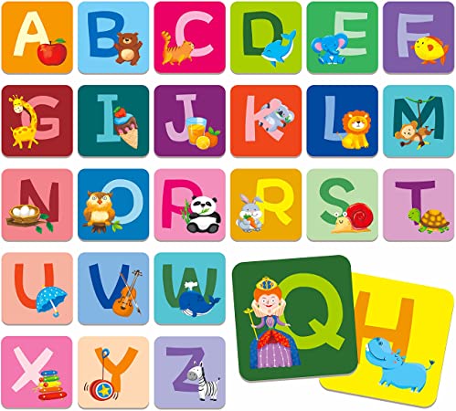 SpriteGru Memory Alphabet Matching Game(26 Pairs of 52 Pieces), Capital and Lowercase Letter Matching Game Cards Educational Toy for Toddlers