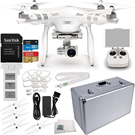 DJI Phantom 3 Advanced Quadcopter Drone w/ 1080p HD Video Camera & Manufacturer Accessories   DJI Propeller Set   SSE Aluminum Hard-Shell Case   SanDisk Extreme 32GB microSDHC Memory Card   MORE