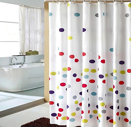 HOMEIDEAS Colorful Polka Dot Designer White Shower Curtain With Hooks Bathroom Decor Polyester 72x72 Inch