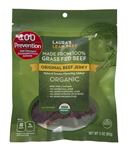 Laura's Lean Beef Organic Grass Fed Jerky, Original, 3 Oz Bag
