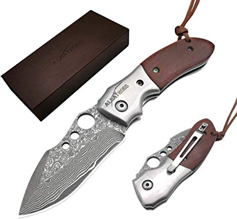 Pocket Knife Cote D'Ivoire Sandalwood 6.22" Damascus Steel Knife Liner Lock Folding Knife 100% Prime Quality