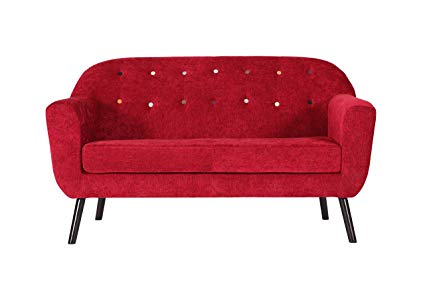 Retro Designer Accent Curved Fabric Linen Tub Chair Armchair Sofa for Living Room Dining Reception chair (2 Seat Sofa, RED)