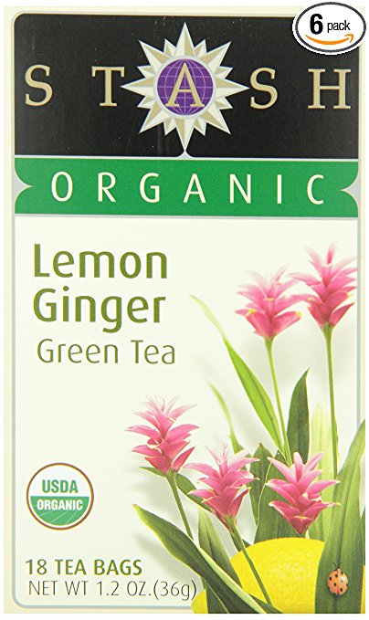 Stash Tea Organic Lemon Ginger Green Tea, 18 Count Tea Bags in Foil (Pack of 6)