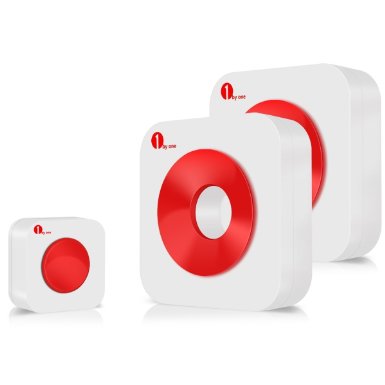 1byone Easy Chime Wireless Doorbell Door Chime Kit, 2 Battery Operated Receivers & 1 Push Button with 100 Meters Range, CD Quality Sound and LED Flash 36 Melodies to Choose, Red