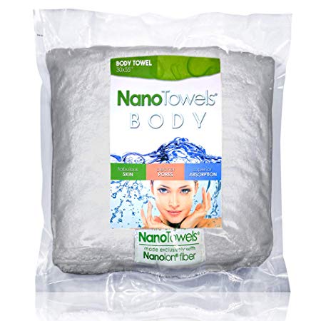 Nano Towels Body Bath & Shower Towel. Huge & Super Absorbent. Wipes Away Dirt, Oil and Cosmetics. Use As Your Sports, Travel, Fitness, Kids, Beauty, Spa Or Salon Luxury Towel. (30 x 55", Grey)