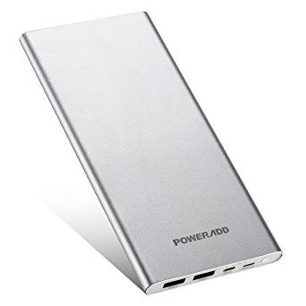 Poweradd Pilot 4G 10000mAh Power Bank Dual Input External Battery & Dual 3A Output for iPhone 7 7s 6 6s 5 5c 5s Plus and Other Smartphones and Tablets - Silver (Apple & Micro Cable Included)