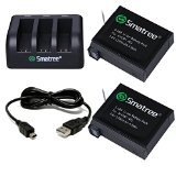 Smatree 1290mAh Replacement battery for GoPro Hero4 Pack of 2 Bundle with 3-Channel charger and USB Cord for Gopro Hero 4 Camera Camcorder