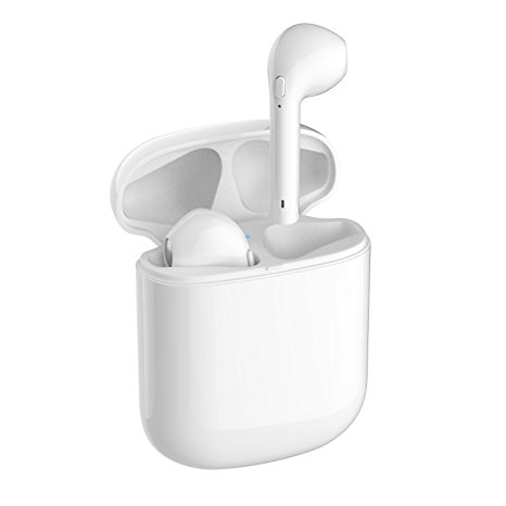 Bluetooth Earbuds, Mini True Wireless Headsets Stereo Earphone Cordless Hand-free Headphones with Charging box for Apple iphone 8, 8 plus, X, 7, 7 plus, 6s, 6S Plus-White