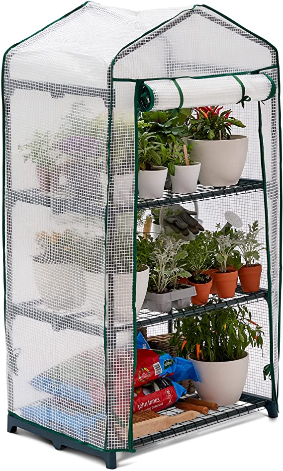 BRAMBLE 3 Tier Premium Mini Greenhouse with Reinforced Strong PE Cover, Steel Frame & Roll-Up Zipper Door - Portable, Sturdy & Easy to Assemble - 49"x27"x19"