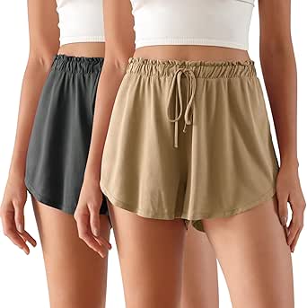 ODODOS 2-Pack Modal Soft Lounge Shorts for Women Drawstring High Waist Casual Sleepwear Lightweight Cozy Pajama Bottom