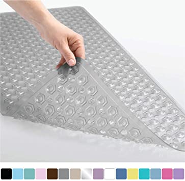 GORILLA GRIP Original Patented Bath, Shower, Tub Mat (35x16) Machine Washable, Antibacterial, BPA, Latex, Phthalate Free, Bathtub Mats with Drain Holes, Suction Cups, XL Size Bathroom Mats (Gray)