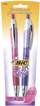 BIC For Her Retractable Ball Pen Medium Point 10 mm Blue Ink 2 Count FHAP21-Blue