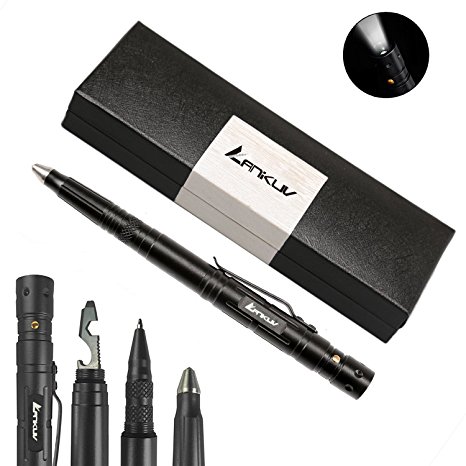 Tactical Survival Pen - ANIKUV Multi Use Tactical Pen ,Multi Tool, Precision Writing, Glass Breaker, LED Tactical Flashlight (Black Ink)­