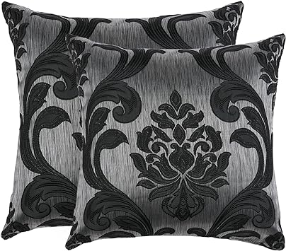 NAPEARL Throw Pillow Covers-Set of 2 Cushion Covers with Jacquard Patterns, Black Decorative Pillowcase for Couch, Sofa, Bed, Attractive Pillow Covers for Living Room, 20 x 20 Inches