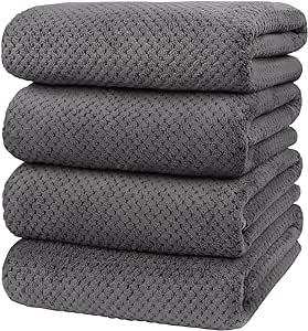 HOMEXCEL Bath Towel Set Pack of 4, (27 x 54 Inches) Microfiber Ultra Soft Highly Absorbent Bath Towel, Lightweight and Quick Drying Towels for Body, Sport, Yoga, SPA, Fitness, Grey