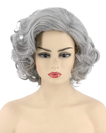 Topcosplay Womens Wigs Short Gray Curly Old Lady Wig Halloween Costume Cosplay Wig (Gray)