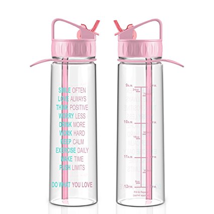 Artoid 900ml Inspirational & Motivational Fitness Workout Sports Water Bottle with Time Marker | Measurements | Goal Marked Times For Measuring Your H2O Intake, BPA Free Non-toxic Tritan