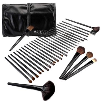 ACEVIVI 32 Pcs Professional Foundation Brush Set Eye Face Makeup Brushes with Black Synthetic Leather Pouch