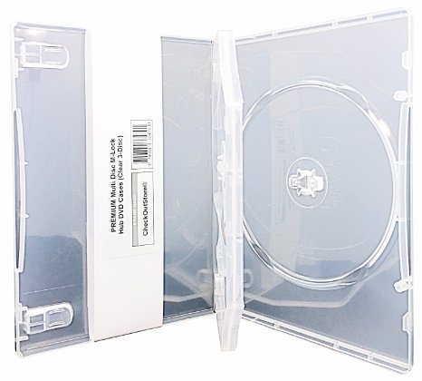 CheckOutStore (10) Premium Multi Disc M-Lock Hub DVD Cases, 3 Disc, Clear