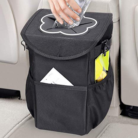 MOSFiATA Car Trash Can with Lid and Side Pockets Premium Waterproof Car Trash Bin to Keep Your Car Clean and Tidy, Great Portable Garbage Can for Vehicle, Outdoor BBQ Party, Office, Home etc.