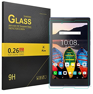 Lenovo Tab 3 8 Essential screen protector, KuGi Lenovo Tab 3 8 9H Hardness HD clear Premium Tempered Glass Screen Protector for Lenovo Tab 3 Essential 8 inch tablet (1ps)