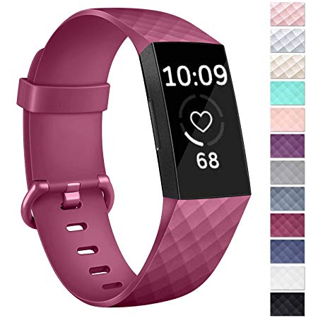 Vancle Silicone Bands Compatible with Fitbit Charge 3 Bands for Women Men, Rose Gold Silver Sport Wristbands for Fitbit Charge 3/Fitbit Charge 3 SE