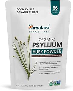 Himalaya Organic Psyllium Husk Powder, Daily Dietary Fiber Supplement, Regularity, Appetite Management, USDA Certified Organic, Non-GMO, No Artificial Colors, Unflavored, 56-Teaspoon Supply, 12 Oz