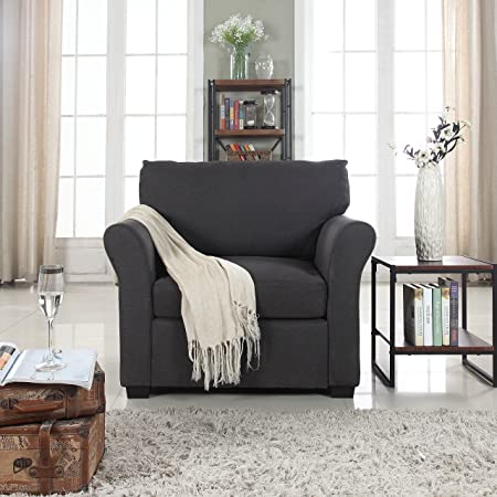 Divano Roma Furniture Classic and Traditional Linen Fabric Accent Chair-Living Room Armchair (Dark Grey)