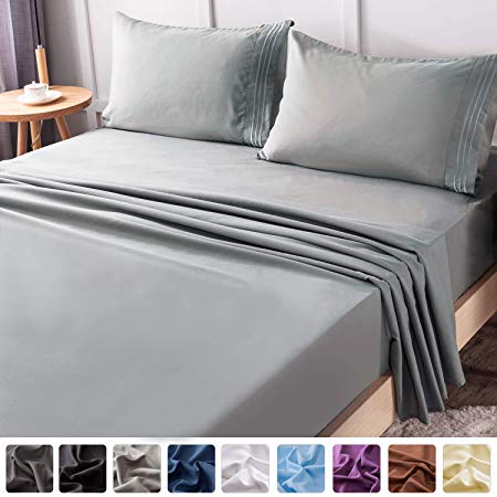 LIANLAM California King Bed Sheets Set - Super Soft Brushed Microfiber 1800 Thread Count - Breathable Luxury Egyptian Sheets 16-Inch Deep Pocket - Wrinkle and Hypoallergenic-4 Piece(Grey)