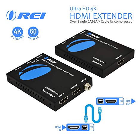 Orei HDMI Extender UltraHD Over Single Cat6/Cat7 Cable 4K @ 60Hz with HDR & IR Control - Up to 165 ft EDID Management