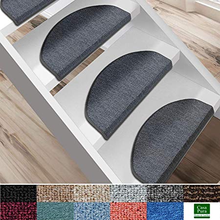 casa pura Stair Tread - Carpet Mats | London | 15 Piece Set - Semi-Circular (56 x 19 cm) - Dark Grey (Small)