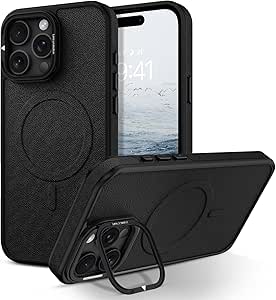 BENTOBEN Magnetic for iPhone 16 Pro Max Case, Leather Phone Case iPhone 16 Pro Max with Camera Stand Kickstand [Compatible with MagSafe][Genuine Full Grain Leather] Shockproof Protective Cover, Black